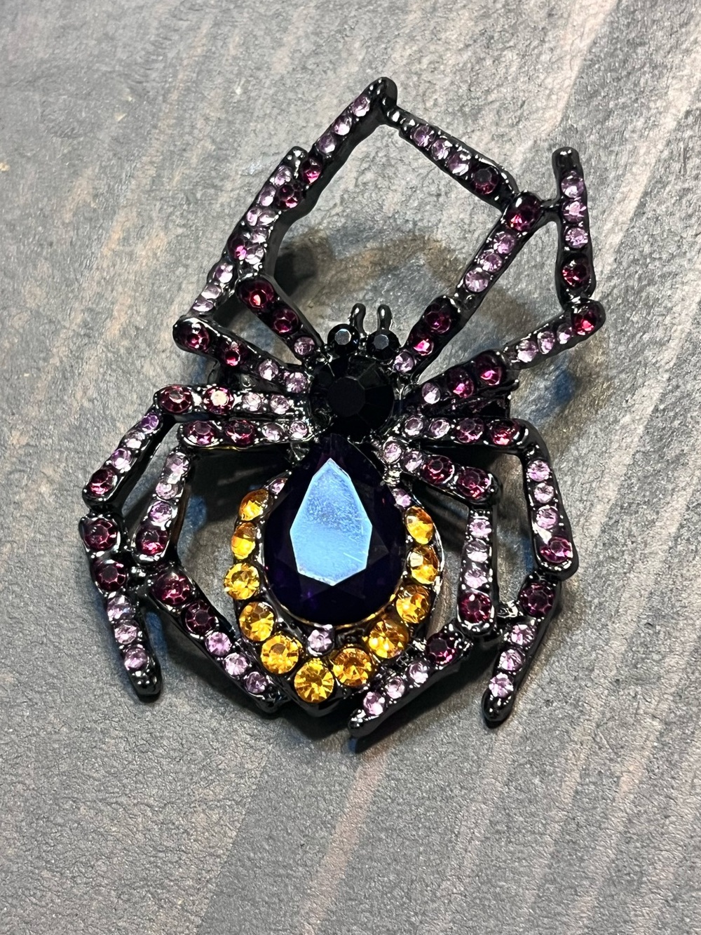 Gothic Spider Brooch with Purple and Gold Stones - Picture 2 of 4